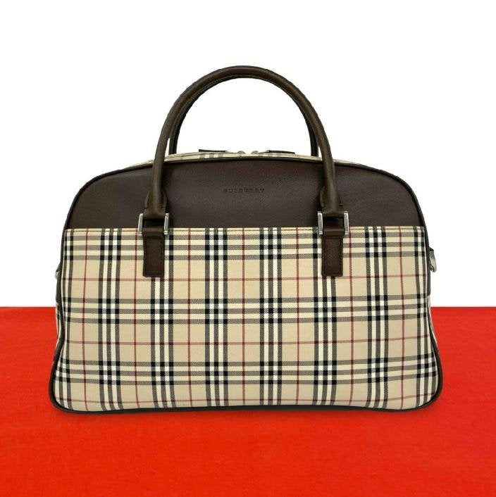 Vintage Check & Leather Boston Handbag