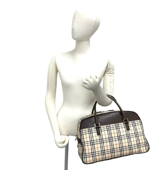 Vintage Check & Leather Boston Handbag