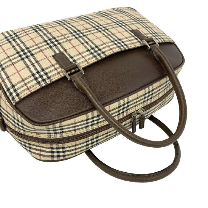 Vintage Check & Leather Boston Handbag