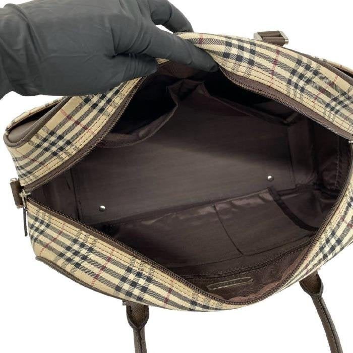Vintage Check & Leather Boston Handbag