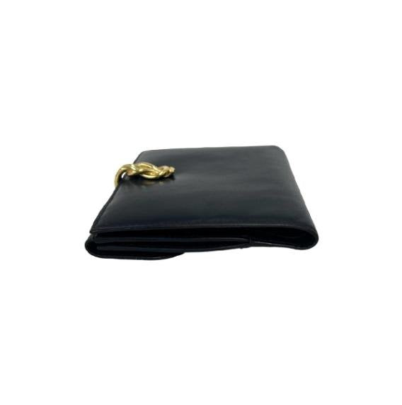 Gucci Black Smooth Leather Twist Gold‑Clasp Bifold Wallet