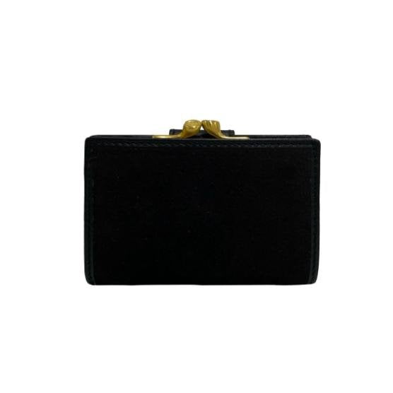 Salvatore Ferragamo Black Suede & Leather Frame Kiss‑Lock Short Wallet