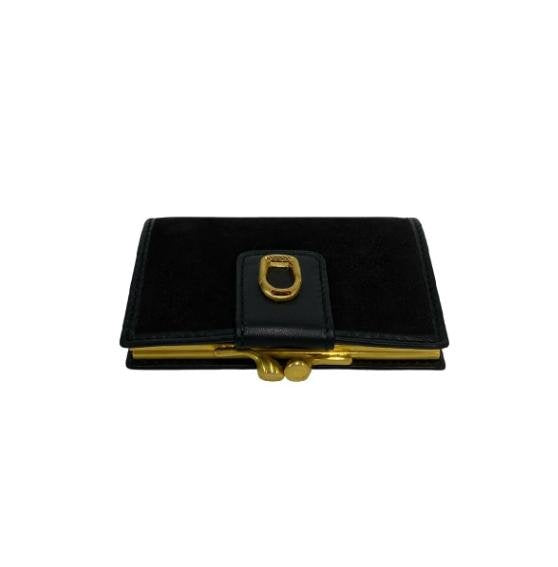 Salvatore Ferragamo Black Suede & Leather Frame Kiss‑Lock Short Wallet