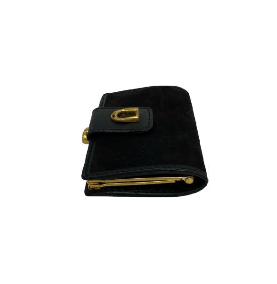 Salvatore Ferragamo Black Suede & Leather Frame Kiss‑Lock Short Wallet