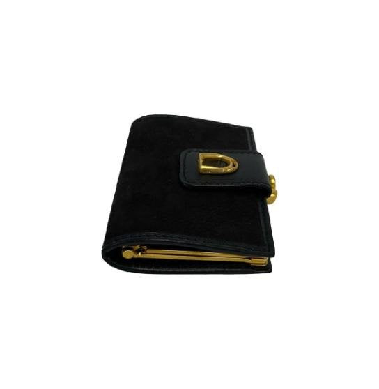 Salvatore Ferragamo Black Suede & Leather Frame Kiss‑Lock Short Wallet