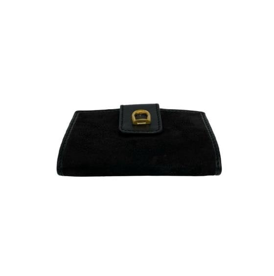 Salvatore Ferragamo Black Suede & Leather Frame Kiss‑Lock Short Wallet