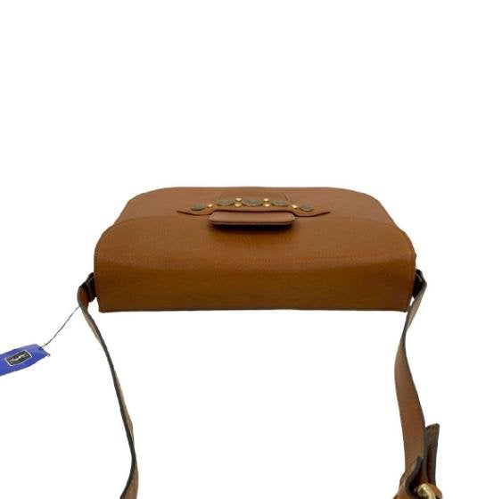 Yves Saint Laurent Tan Grain Leather Vintage Coin‑Stud Flap Crossbody Bag