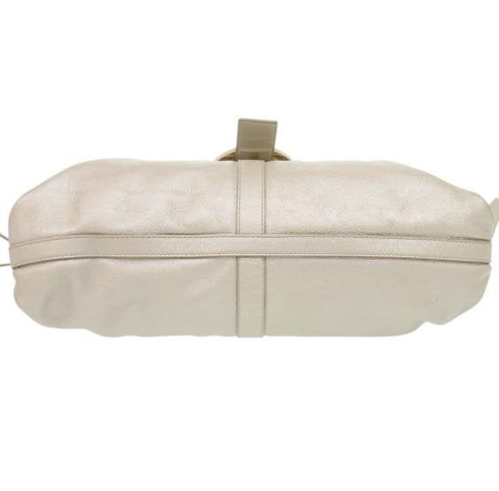 Bvlgari Pearl Off White Double Ring Buckle Ruched Crossbody