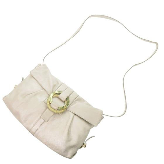 Bvlgari Pearl Off White Double Ring Buckle Ruched Crossbody
