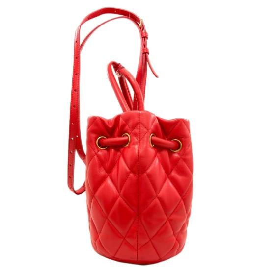 Balenciaga Red Quilted Drawstring Bucket Handbag Crossbody