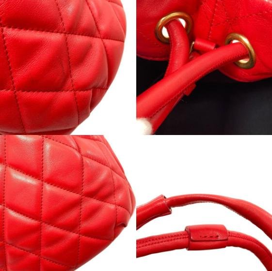 Balenciaga Red Quilted Drawstring Bucket Handbag Crossbody