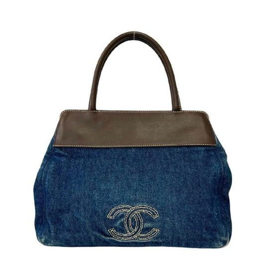 Chanel Blue Leather Trim CC Handbag