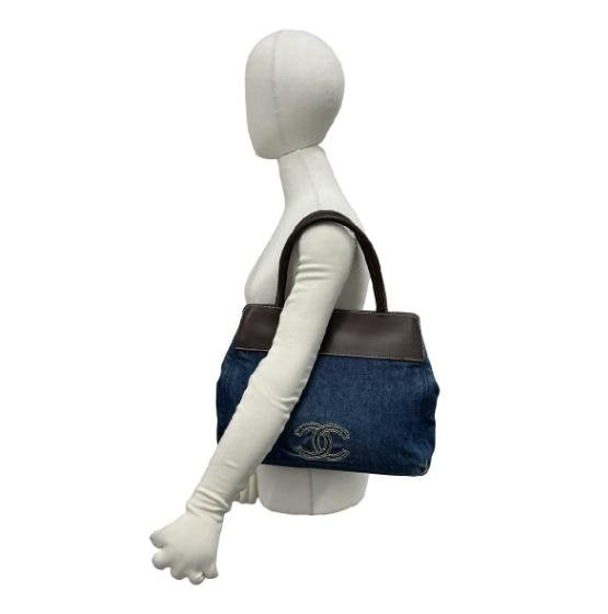 Chanel Blue Leather Trim CC Handbag