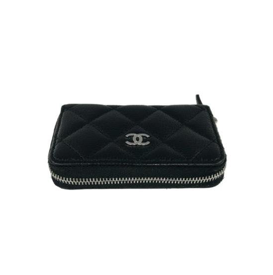 Black Caviar Quilted Zip Coin Card Case