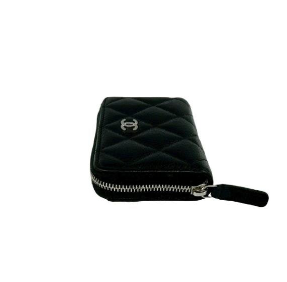 Black Caviar Quilted Zip Coin Card Case