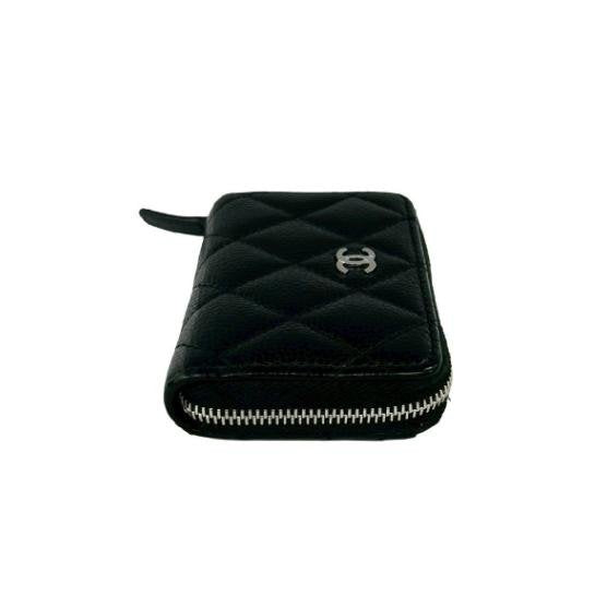 Black Caviar Quilted Zip Coin Card Case