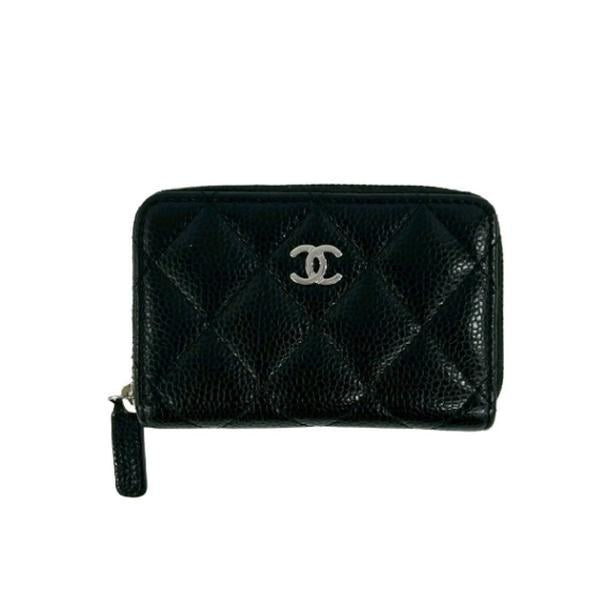 Black Caviar Quilted Zip Coin Card Case