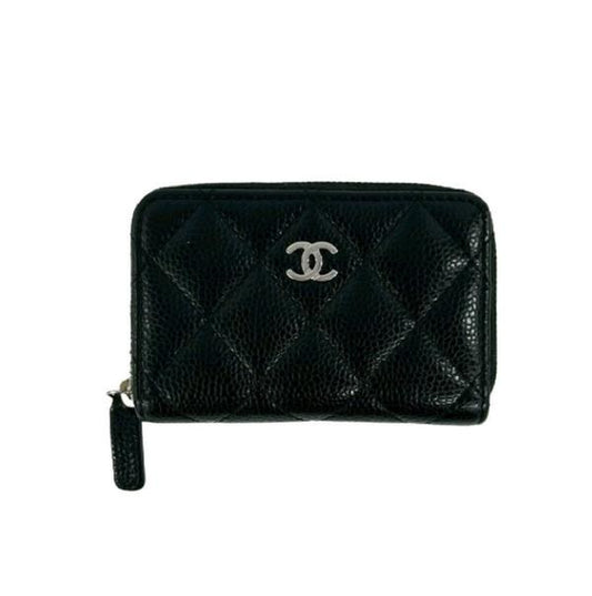 Black Caviar Quilted Zip Coin Card Case