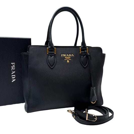Prada Black Saffiano Leather Galleria Tote Handbag With Detachable Strap