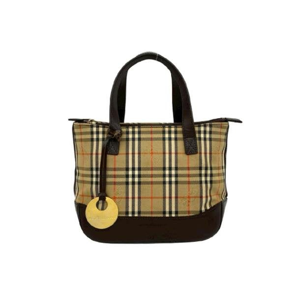 Burberry Classic Check Canvas Leather Trim Small Hand Tote Bag