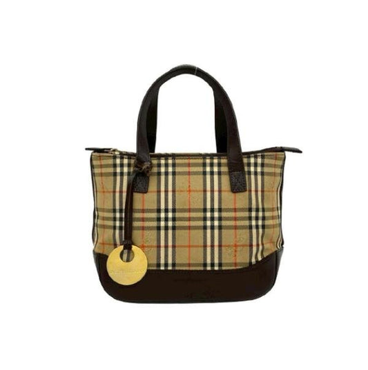 Burberry Classic Check Canvas Leather Trim Small Hand Tote Bag