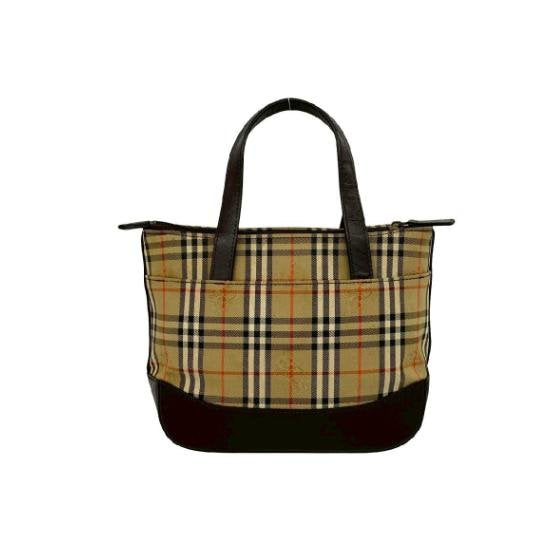 Burberry Classic Check Canvas Leather Trim Small Hand Tote Bag