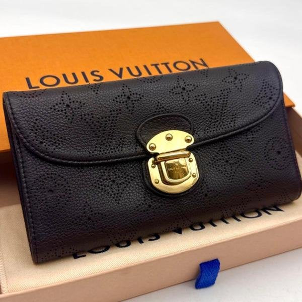 Louis Vuitton Black Monogram Perforated Leather Long Flap Wallet