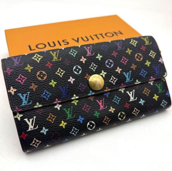 Louis Vuitton Black Monogram Multicolore Long Flap Wallet