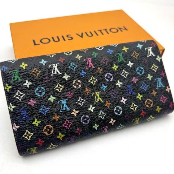Louis Vuitton Black Monogram Multicolore Long Flap Wallet
