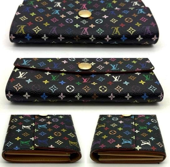 Louis Vuitton Black Monogram Multicolore Long Flap Wallet